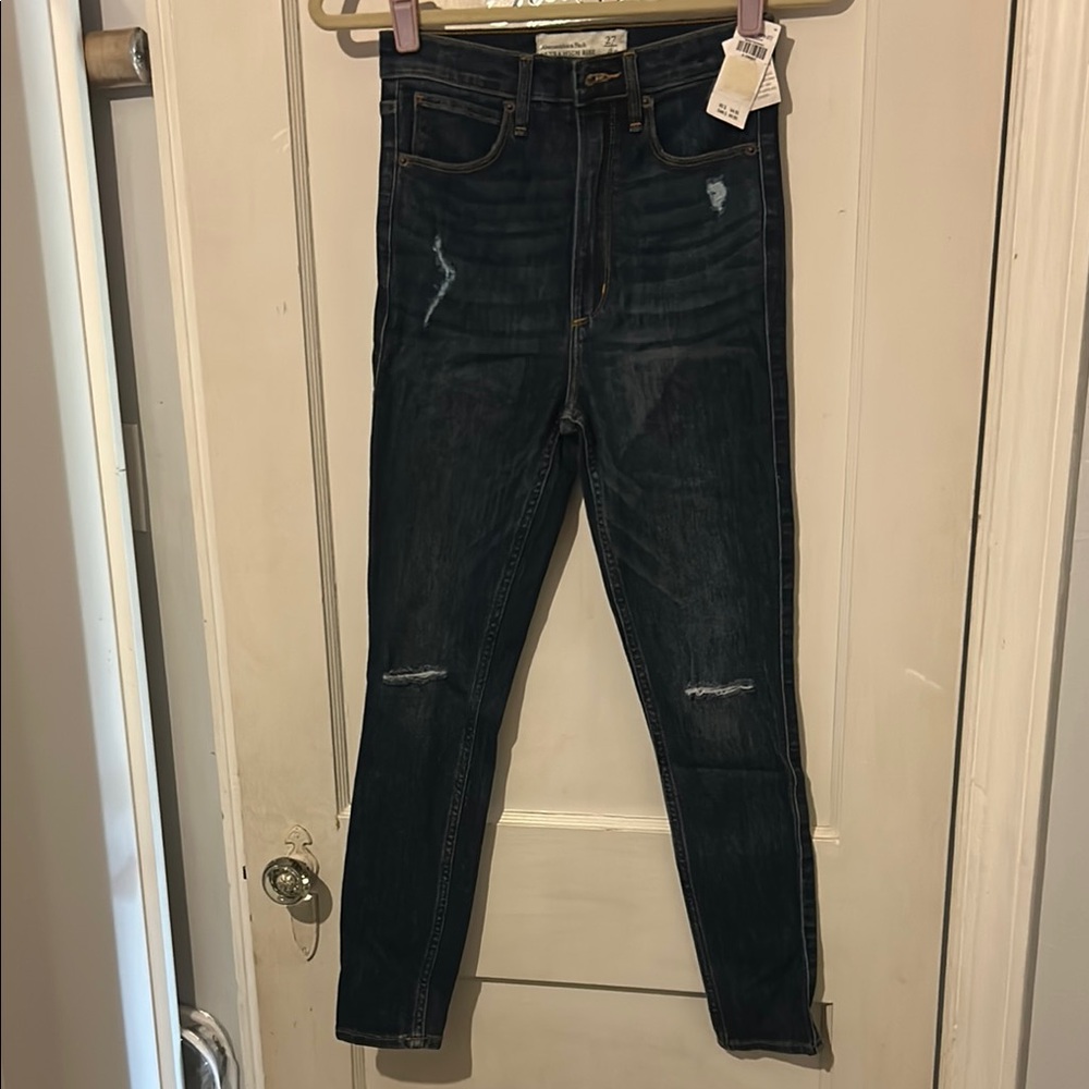 Abercrombie & Fitch Blue Skinny Jeans with Modern Distressing